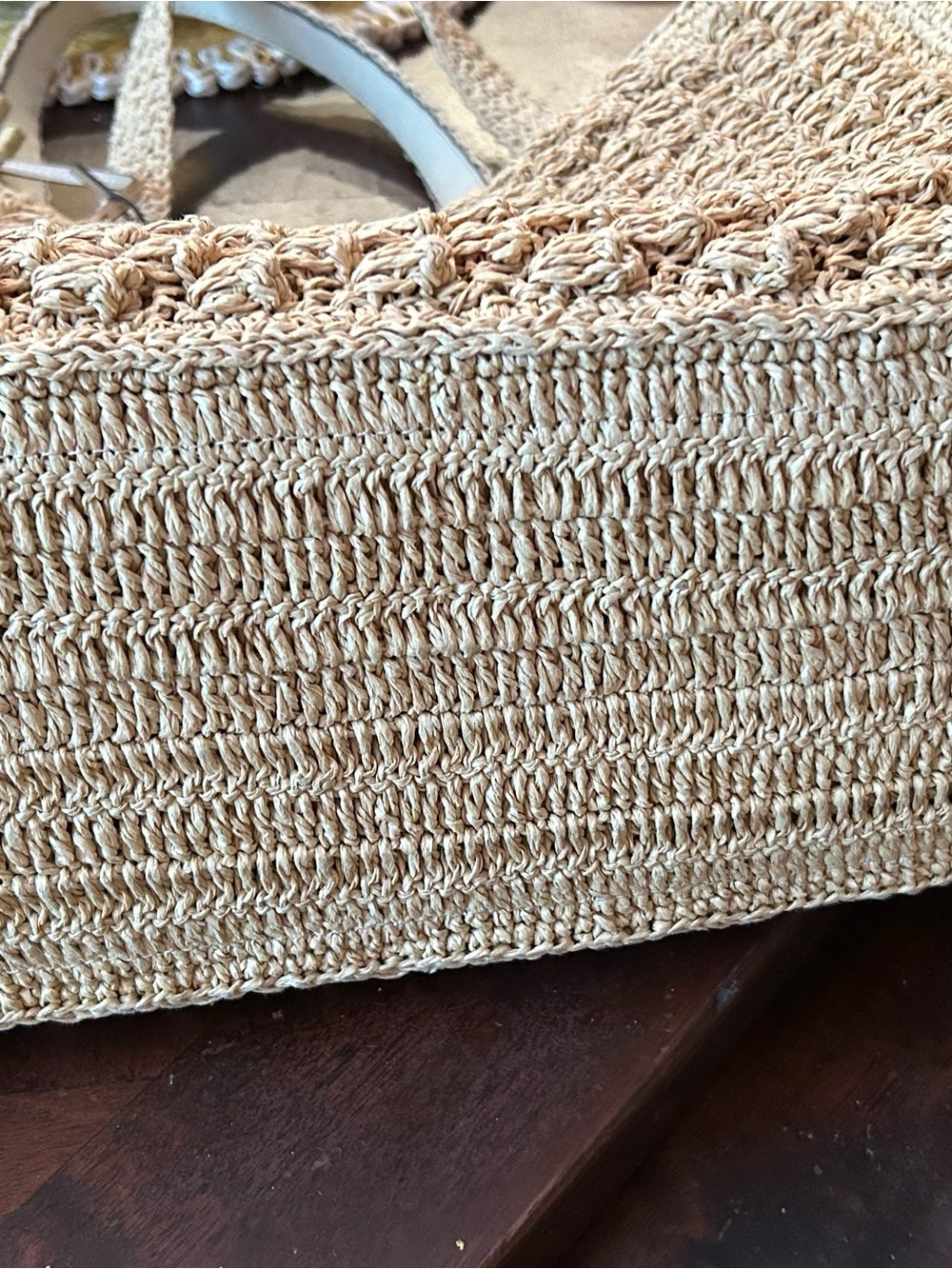Tory Burch Small. Raffia -Crocheted Popcorn Tote in Natural Beige - Picture 7 of 12